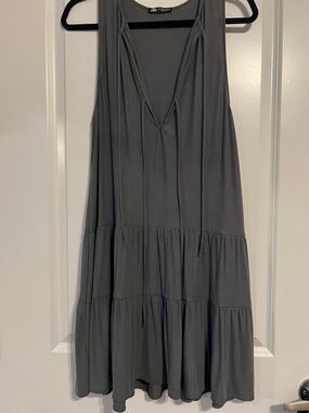 Zara Charcoal Gray Sleeveless Tiered Midi Dress